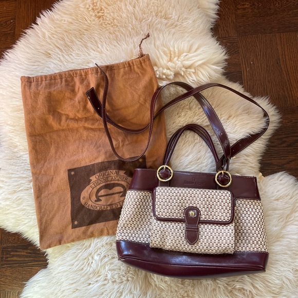 Deadstock vintage Etienne Aigner wicker straw collection multi-way leather - Picture 1 of 11